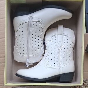 Girls White Western Ankle Boots